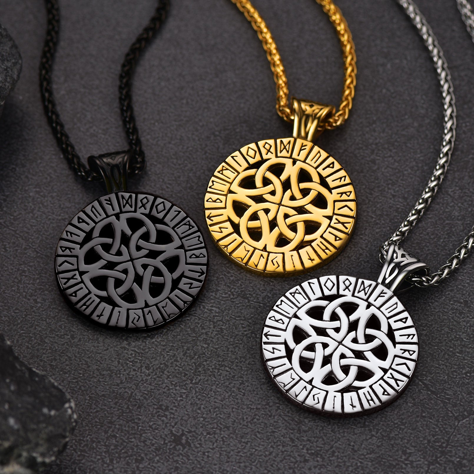 Irish Celtic Knot Necklace With Viking Runes for