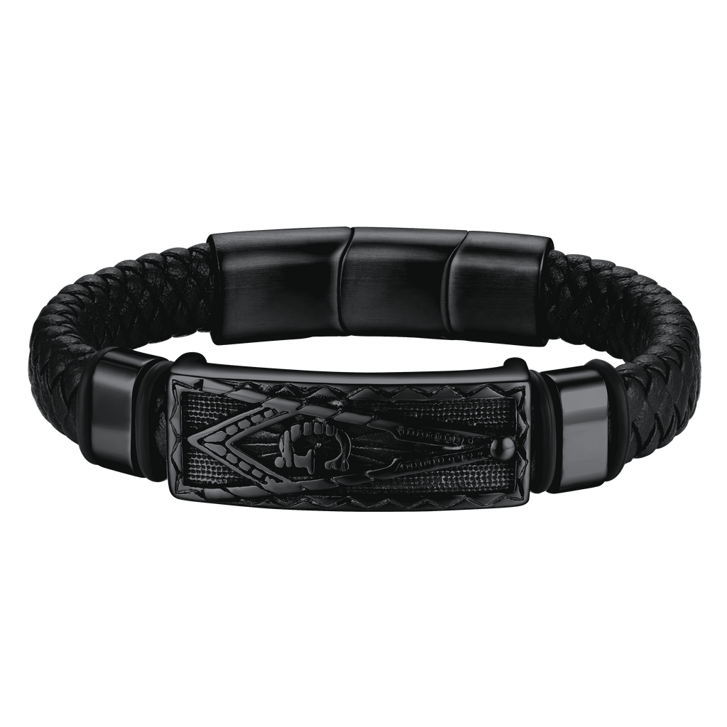 Masonic Compass Braided Black Leather Bracelet for Father Husband