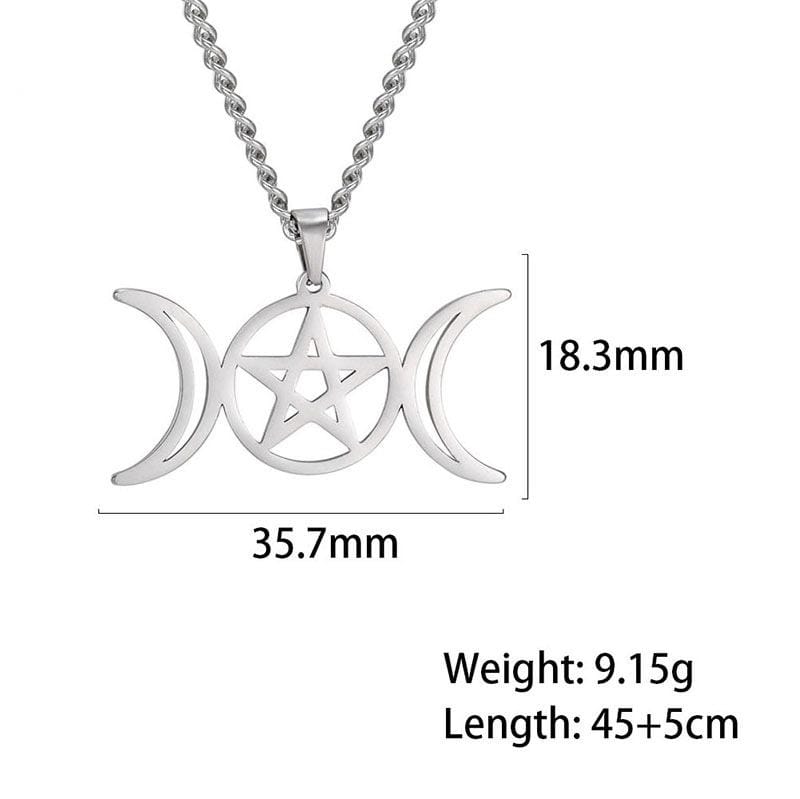 Triple Moon Goddess Pentagram Necklace