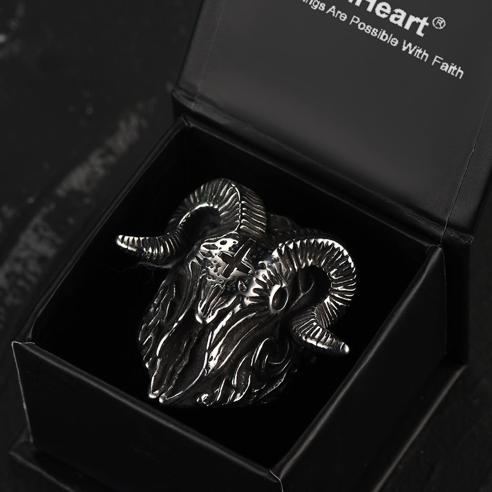 Faithheart Stainless Steel Satan Baphomet Goat Ring for