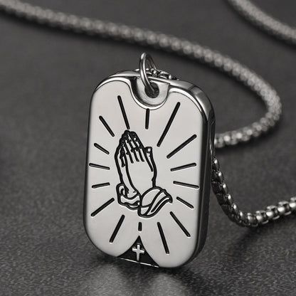 Serenity Prayer Hand Dog Tag Necklace for