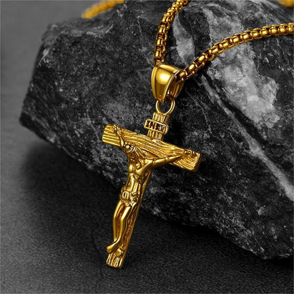 Flat Box Chain & Jesus Cross Layered Necklaces Set for