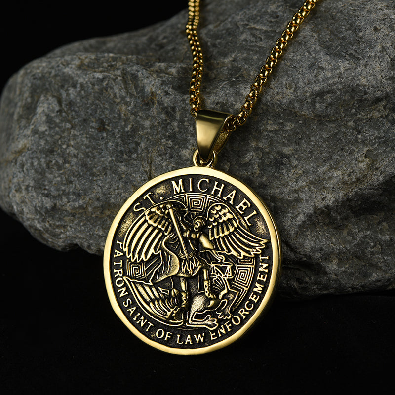 Oval Archangel Saint Michael Necklace Medal