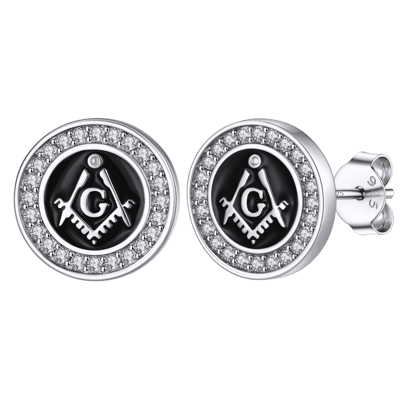 Sterling Silver Masonic Stud Earrings for Freemason