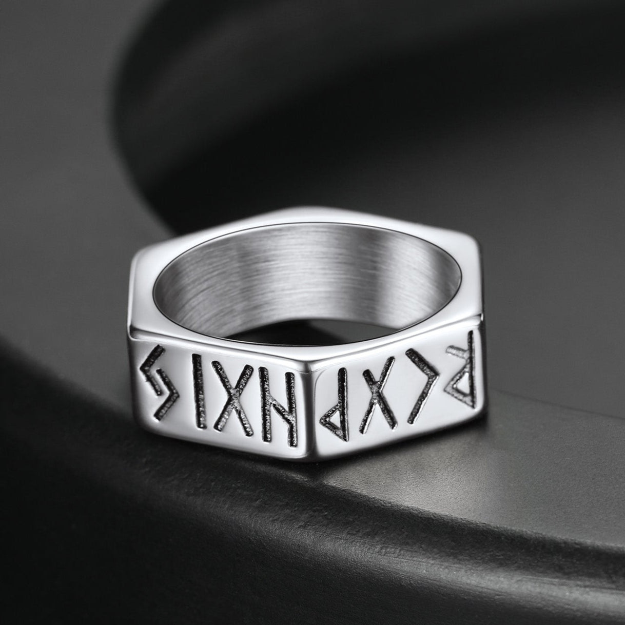 Norse Viking Hexagon Runes Band Ring for