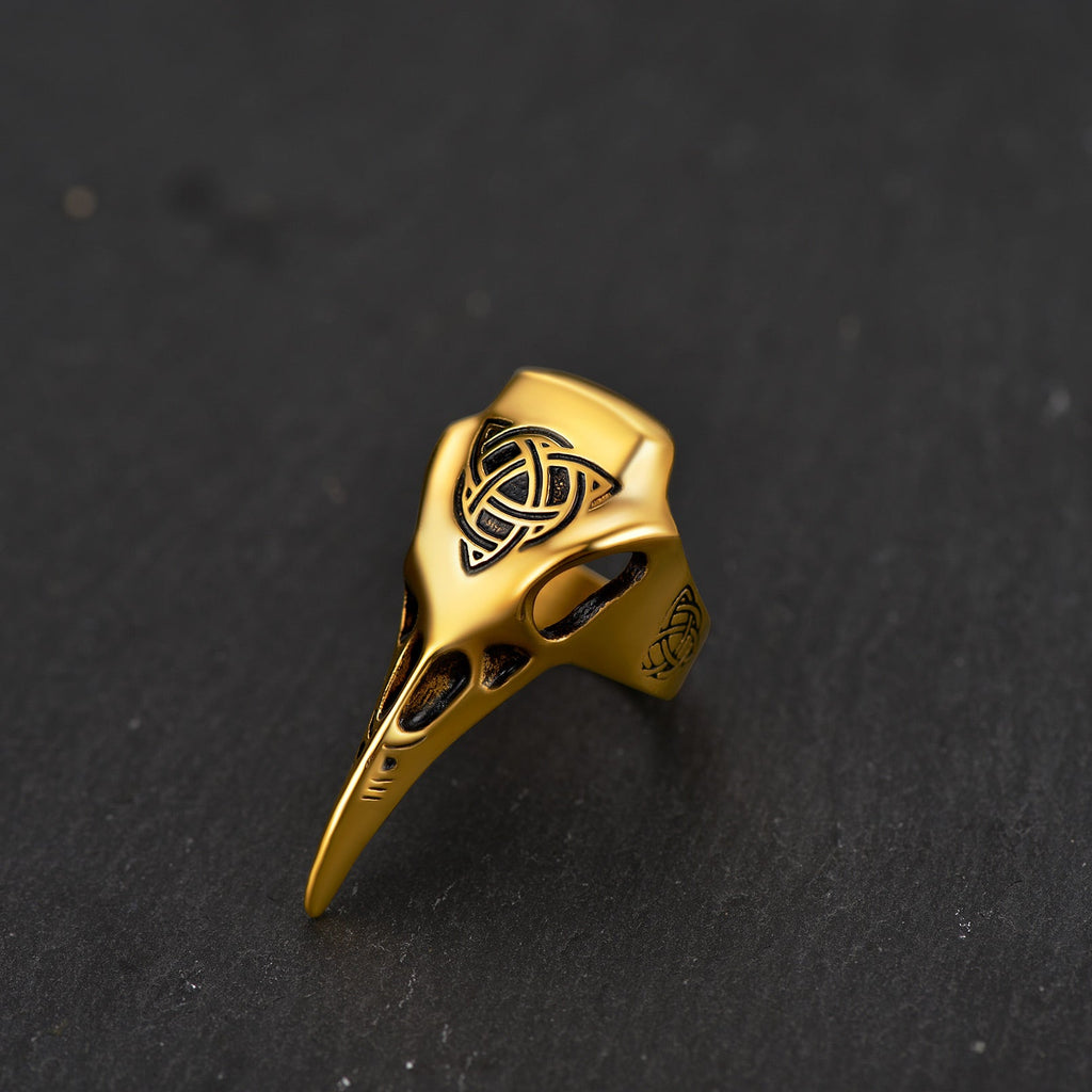 Viking Raven Skull Ring With Celtic Knot for