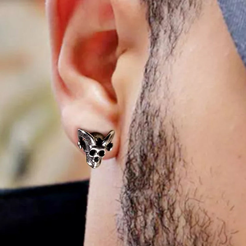 Satanic Baphomet Goat Skull Head Stud Earrings for