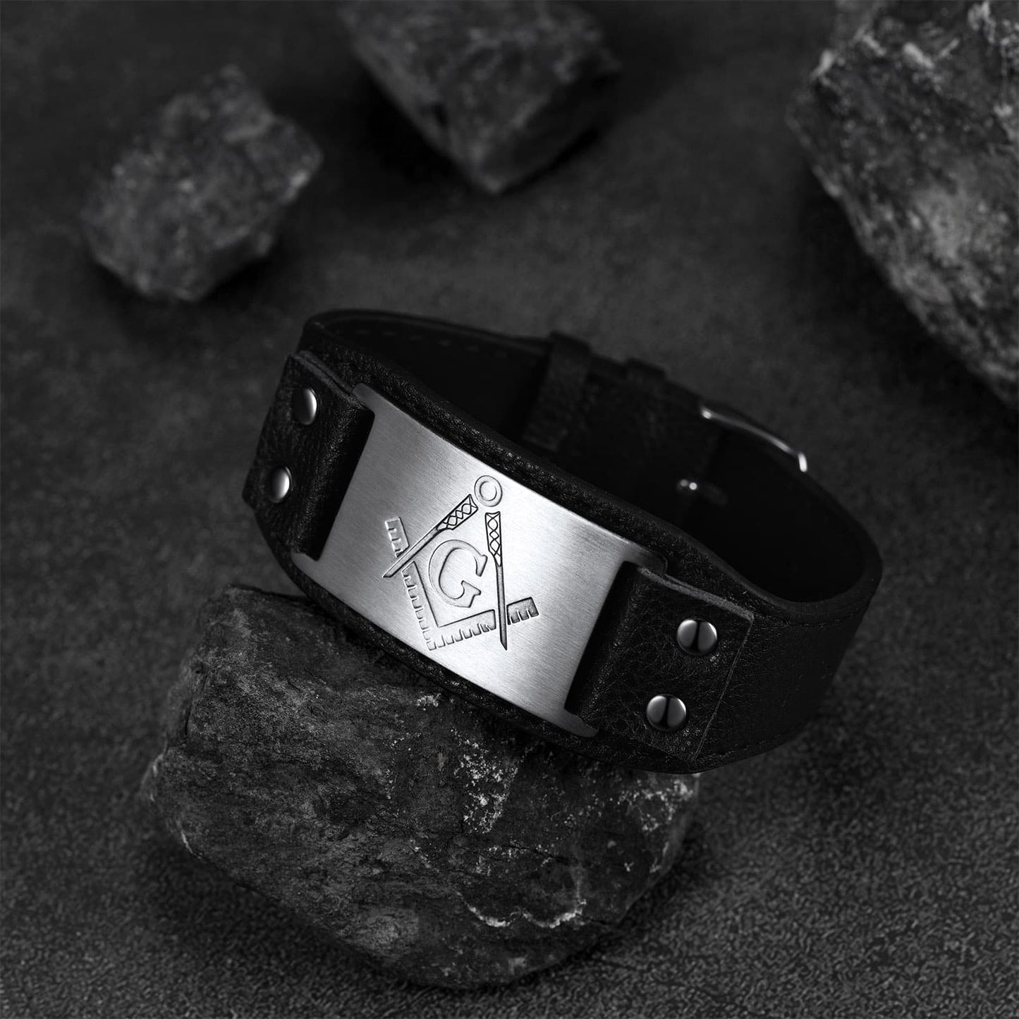 Flash Masonic Cuff Bracelet Leather Wristband for