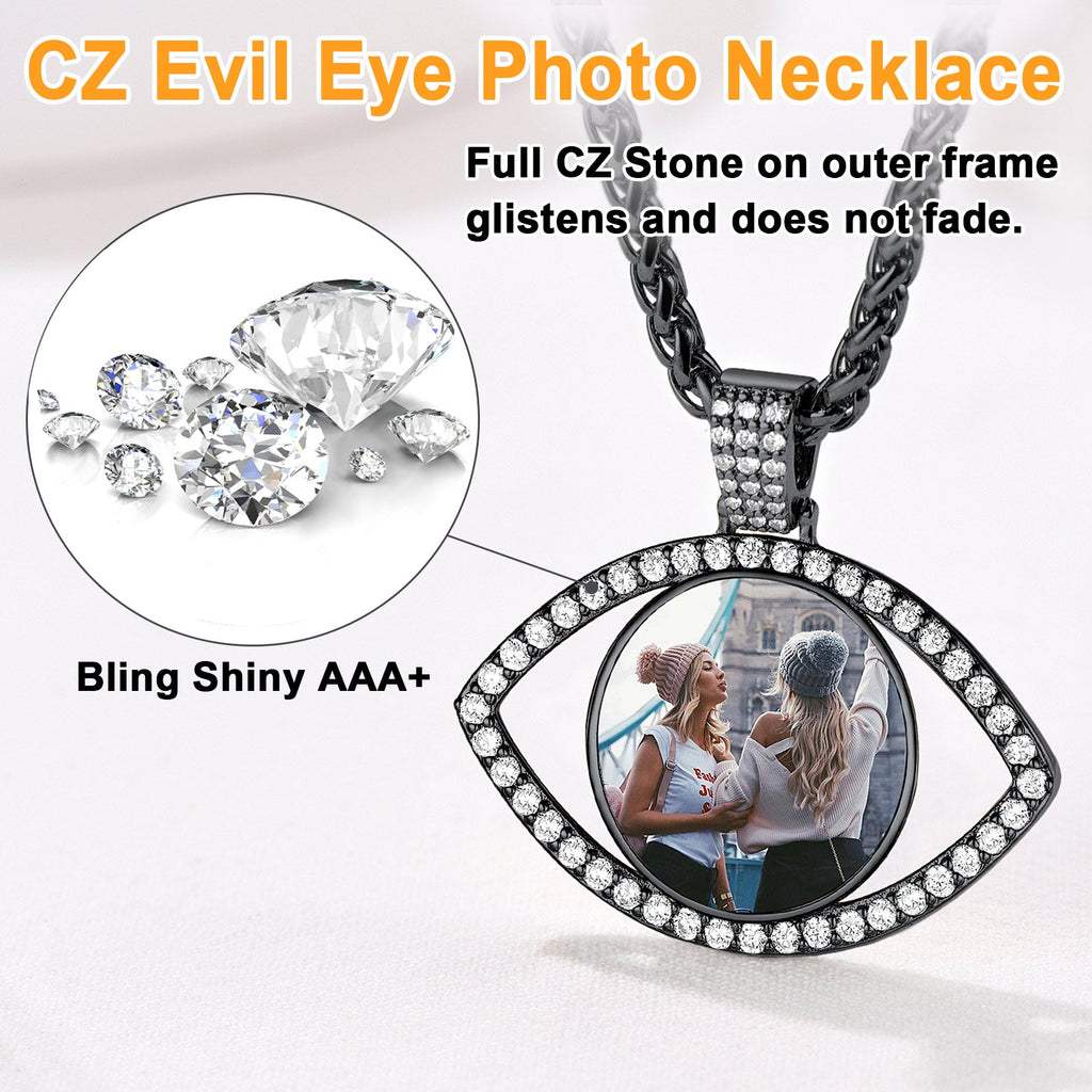 Personalized Cz Evil Eye Memorial Necklace With Picture for