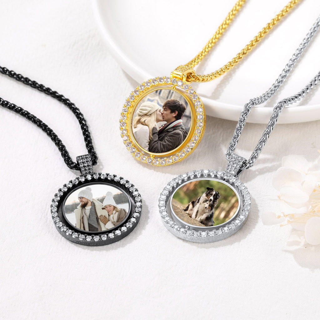 Personalized Memorial Double-side Picture Circle Chain Necklace for