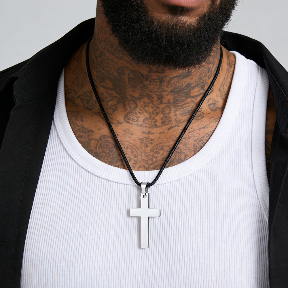 Simple Cross Braided Leather Pendant Necklace for Christian