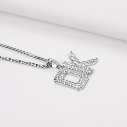 Hip Hop Cz Initials Letter Pendant Necklace for