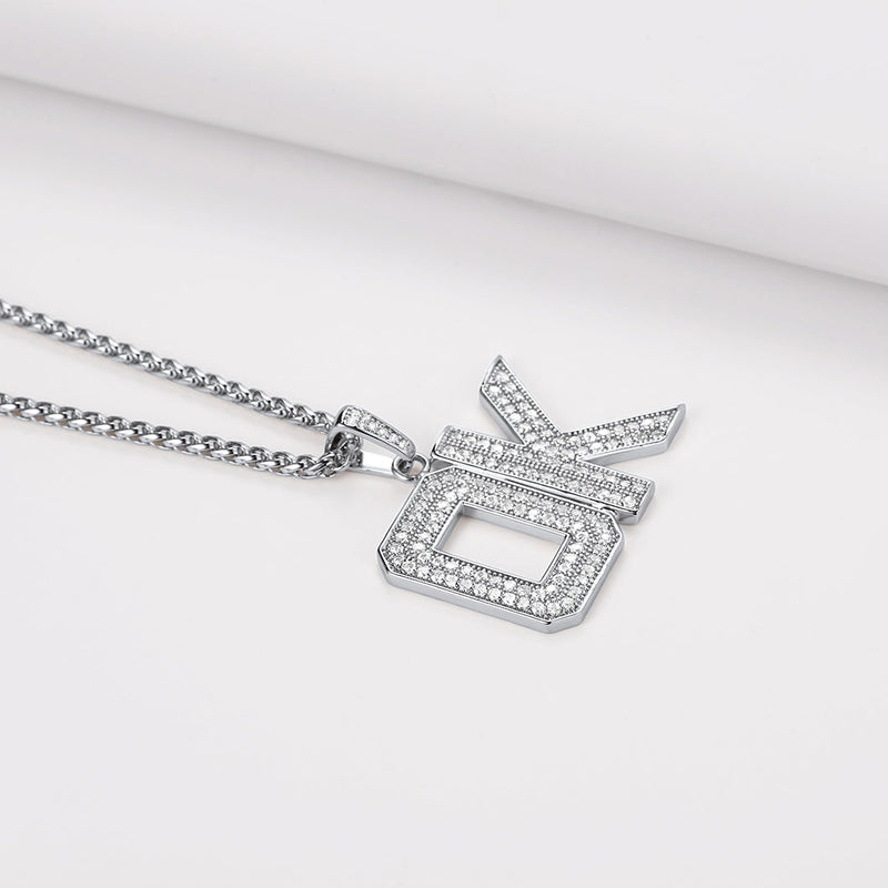 Hip Hop Cz Initials Letter Pendant Necklace for