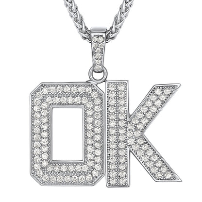 Hip Hop Cz Initials Letter Pendant Necklace for