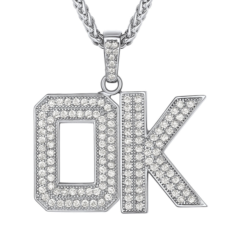 Hip Hop Cz Initials Letter Pendant Necklace for
