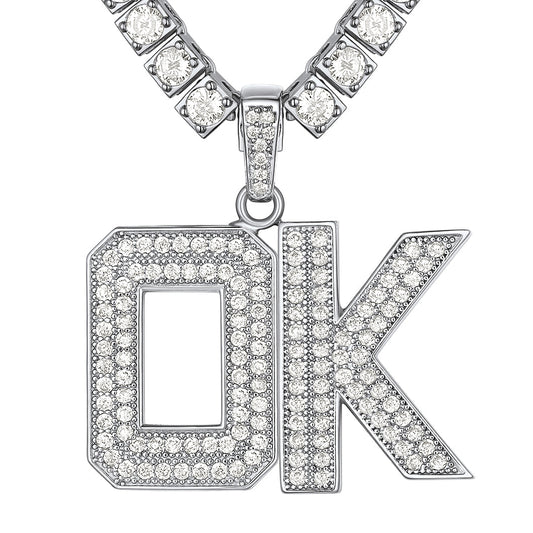 Hip Hop Cz Initials Letter Pendant Necklace for