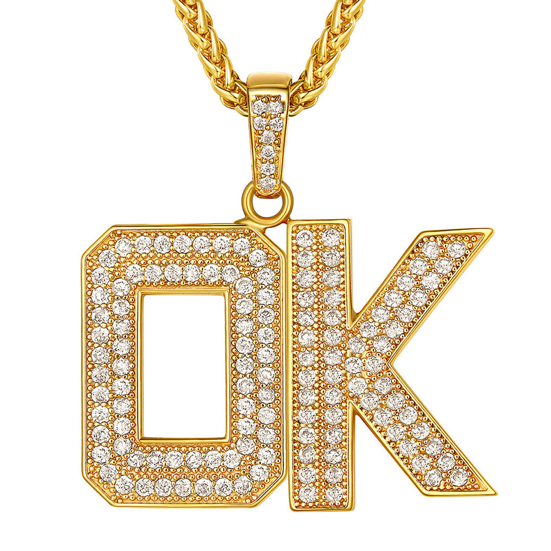 Hip Hop Cz Initials Letter Pendant Necklace for