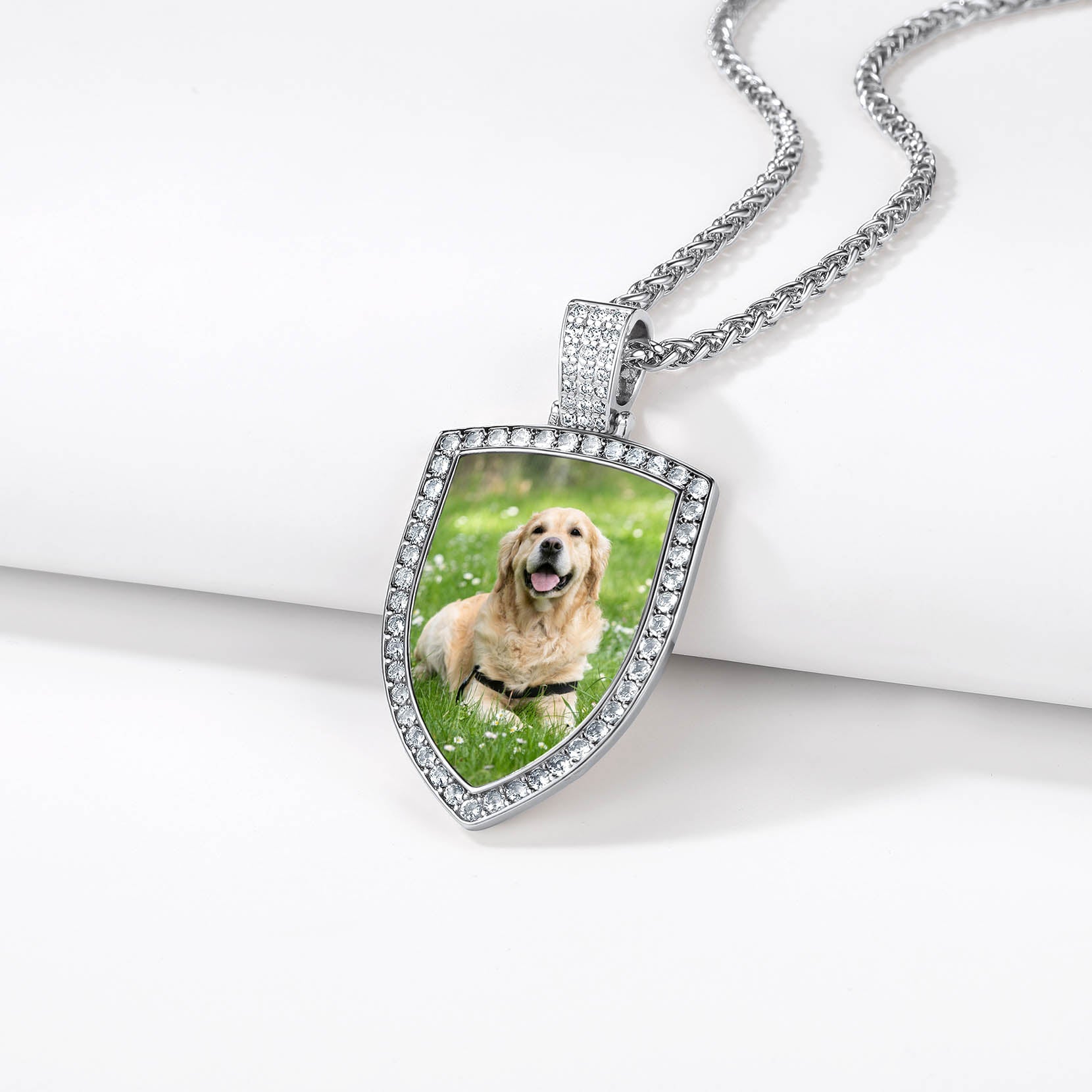 Custom Cz Shield Picture Necklace Pendant for