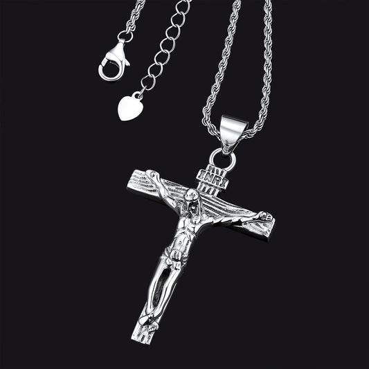 Sterling Silver Jesus Crucifix Necklace Cross Pendant