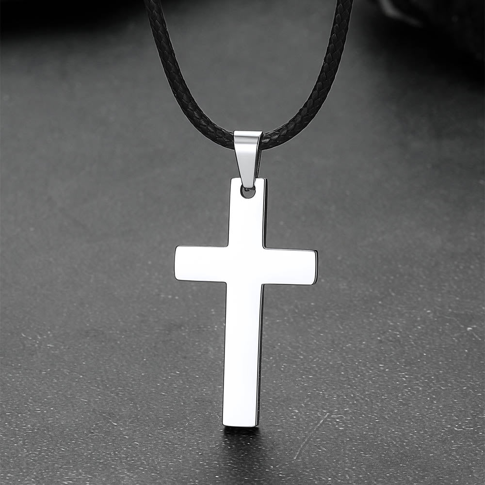 Engravable Cross Leather Necklace Pendant for