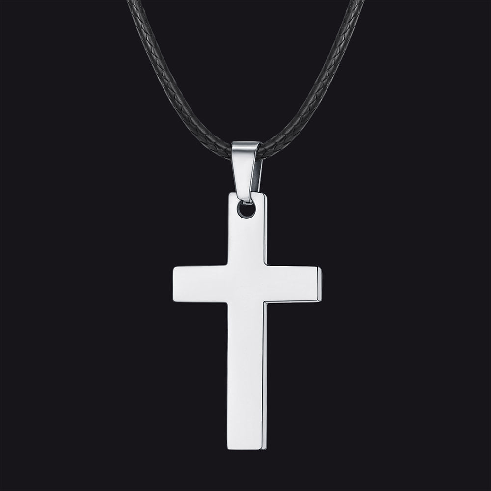 Engravable Cross Leather Necklace Pendant for