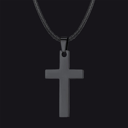 Engravable Cross Leather Necklace Pendant for