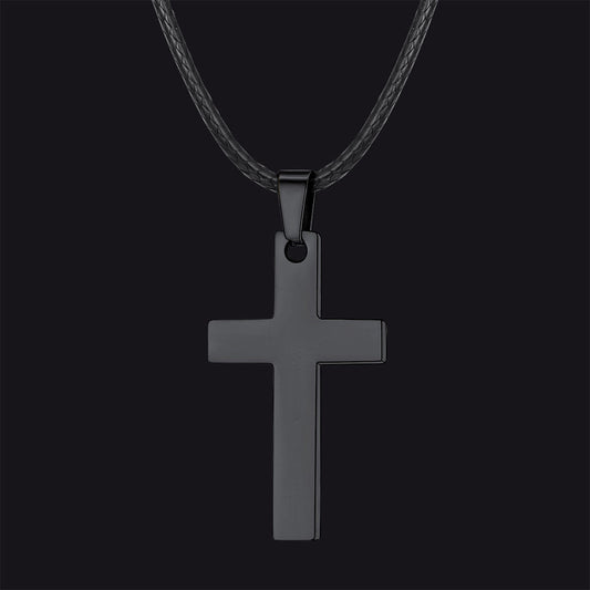 Engravable Cross Leather Necklace Pendant for