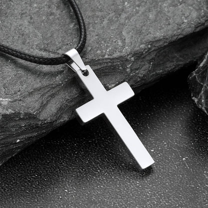 Engravable Cross Leather Necklace Pendant for