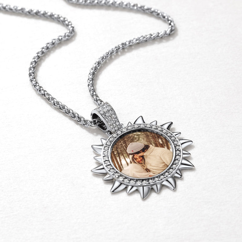Customized Cz Sun Photo Necklace With Picture