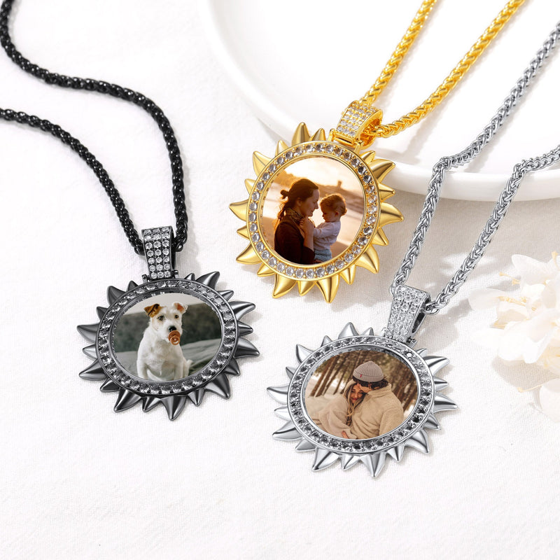 Customized Cz Sun Photo Necklace With Picture