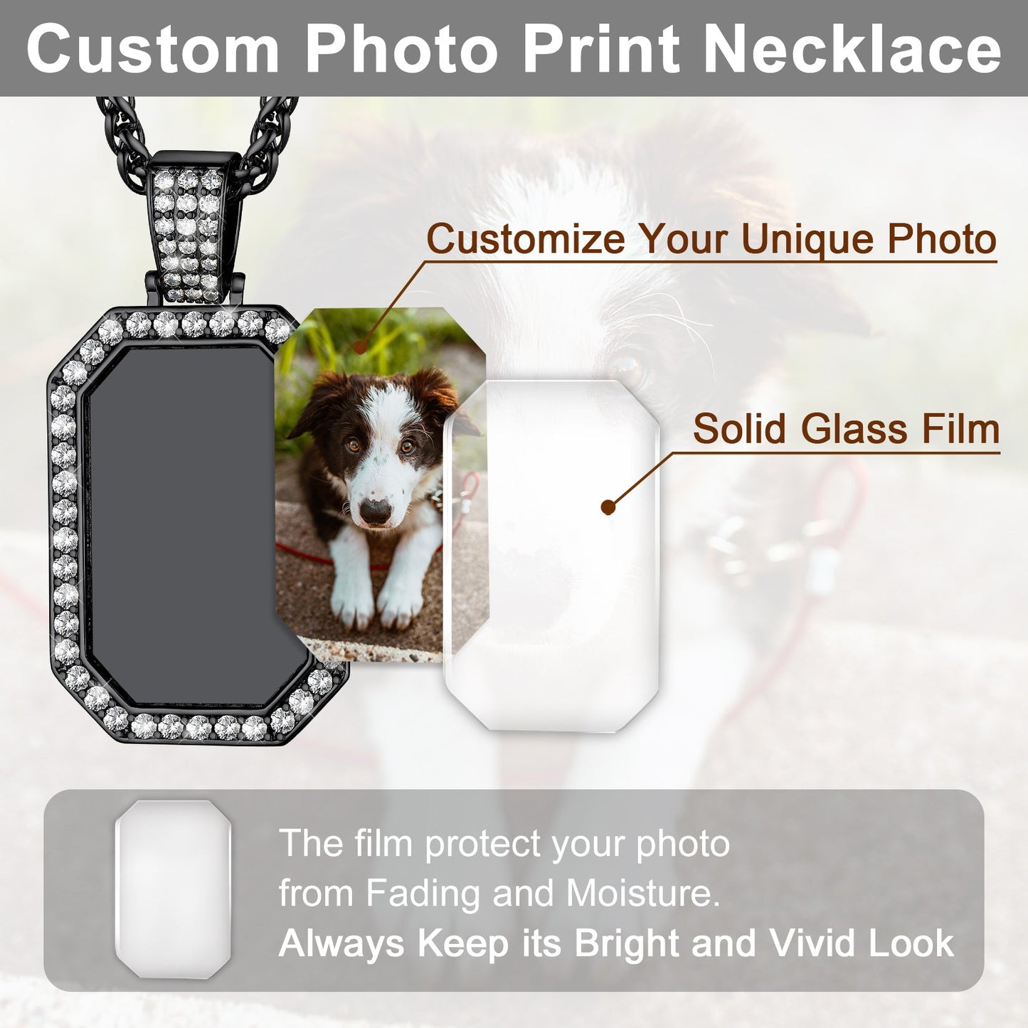 Memorial Personalized Picture Dog Tag Necklace With Cz for Mom Family