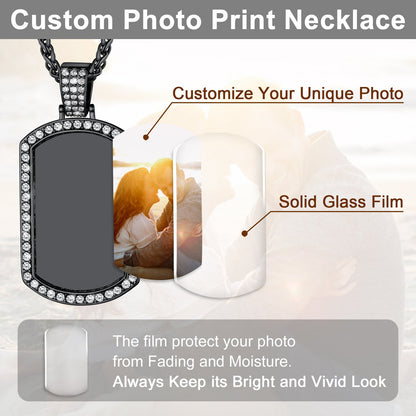 Customized Zirconia Picture Dog Tag Necklace Memorial Gift for