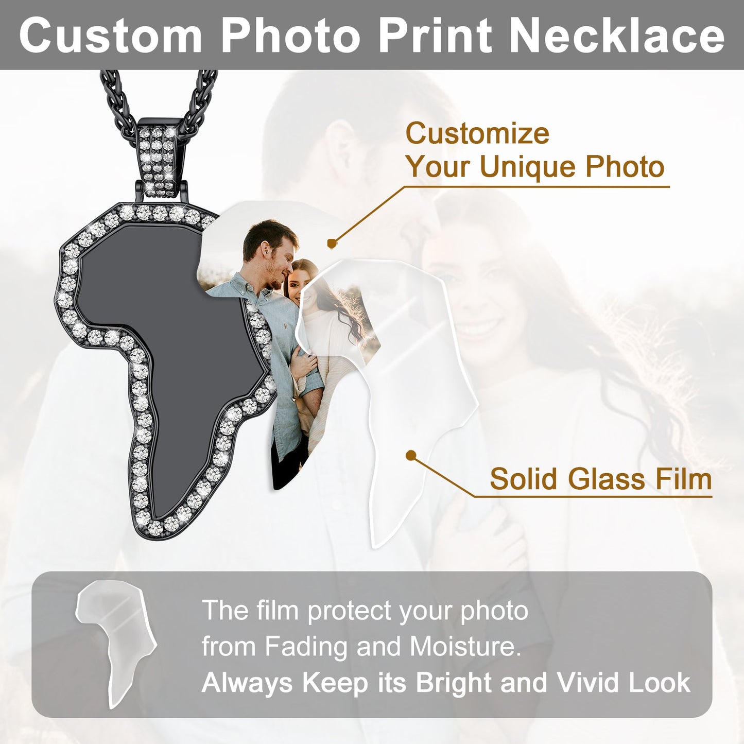 Customized African Map Photo Necklace With Picture for