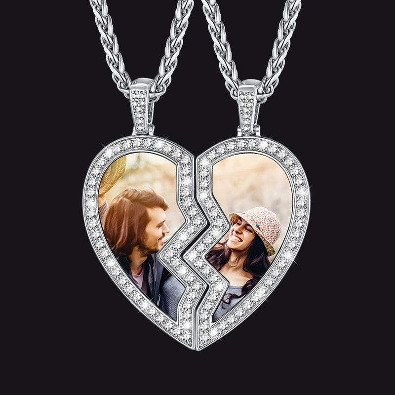 Customized Picture 2 Half Heart Matching Necklaces for Couple Bff