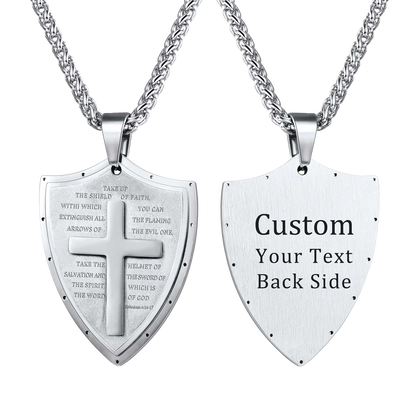Bible Verse E-ephesians 6:16-17 Cross Shield Necklace