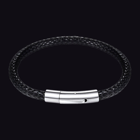 Clasp Braided Genuine Leather Bracelet for