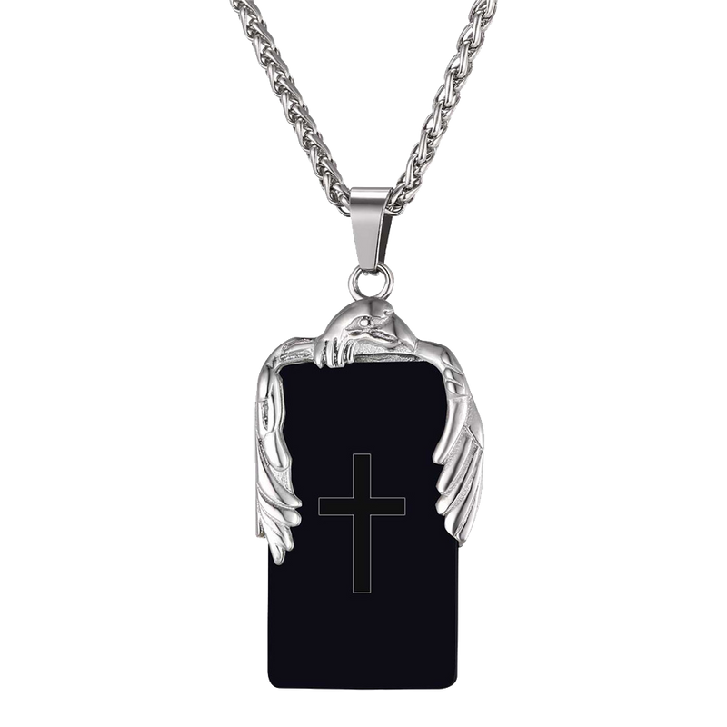 Christian Cross Necklace Dog Tag With Wing