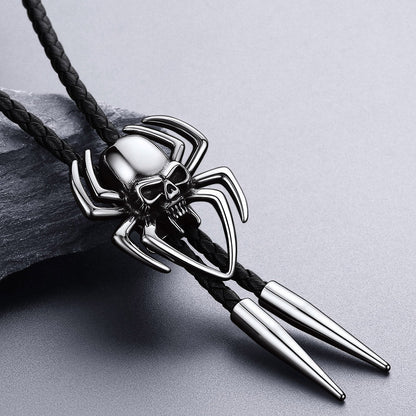 Gothic Spider Skull Leather Bolo Ties for