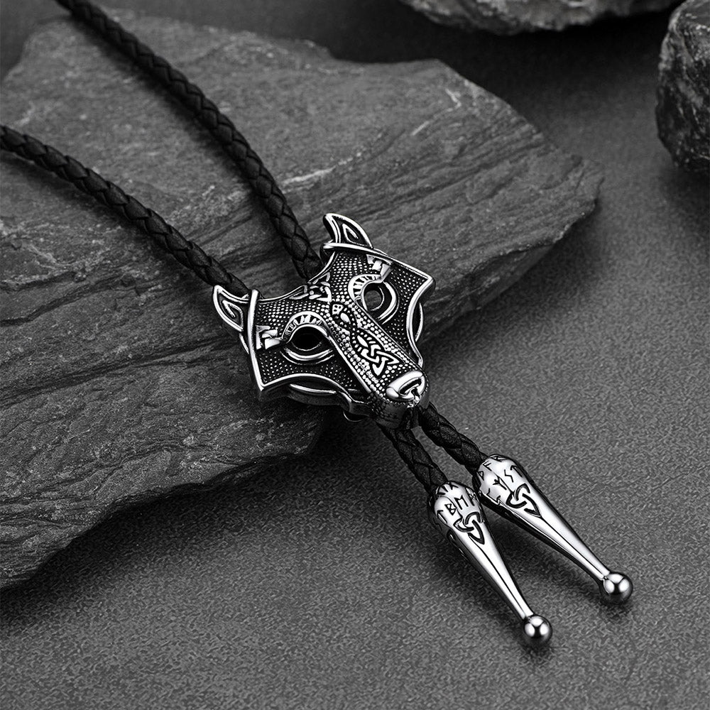 Norse Viking Celtic Wolf Leather Bolo Ties for
