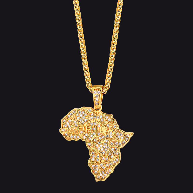 Hip Hop Zirconia Africa Map Necklace for