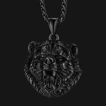 Wild Roaring Bear Head Pendant Necklace for