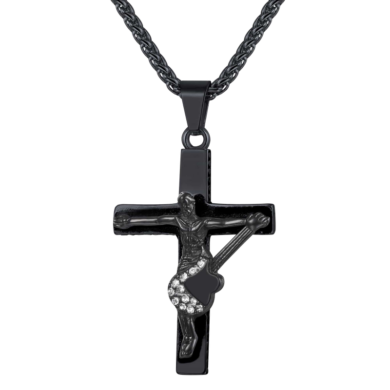 Guitar Jesus Cross Necklace Pendant for