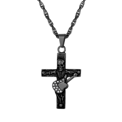 Punk Skull Guitar Cross Necklace for