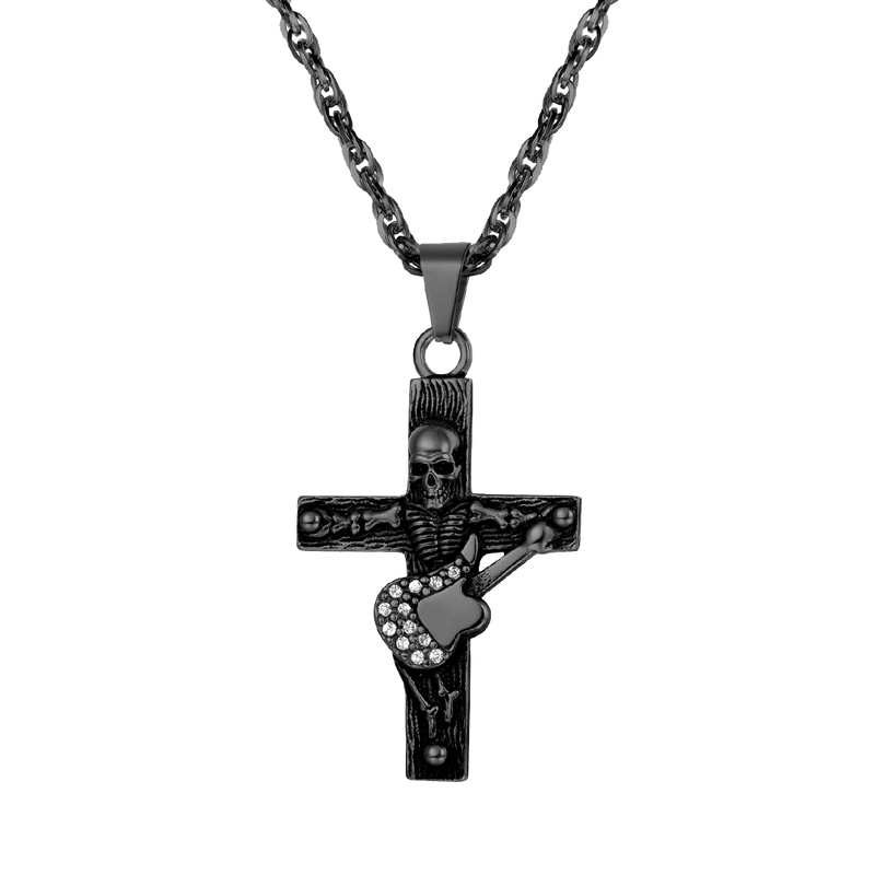 Punk Skull Guitar Cross Necklace for