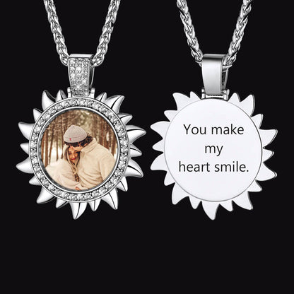 Customized Cz Sun Photo Necklace With Picture