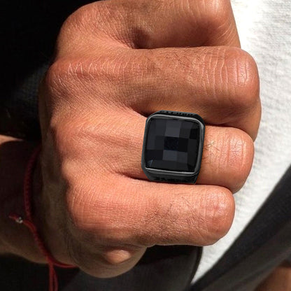 Custom Black Onyx Engraved Signet Ring for