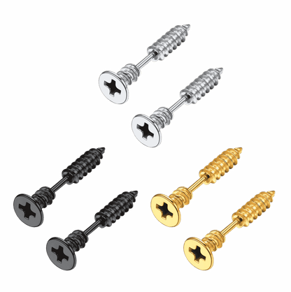 Screw Back Stud Earrings Set of 3 Pairs for