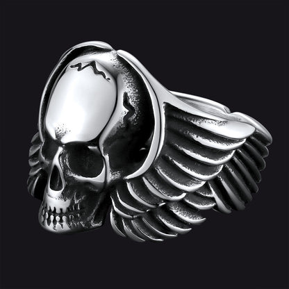Biker Wings Skull Stainless Steel Ring for