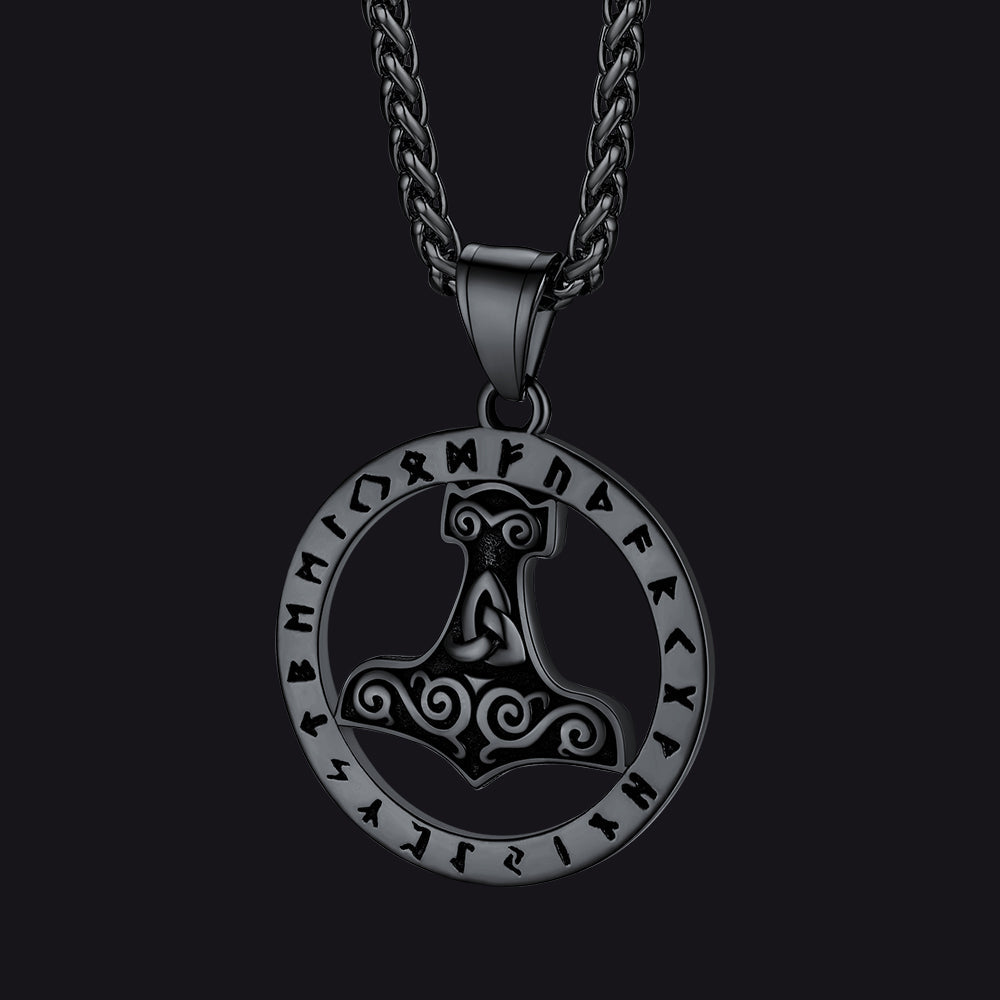 Viking Thor's Hammer Rune Pendant Necklace for