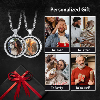 Personalized Memorial Double-side Picture Circle Chain Necklace for